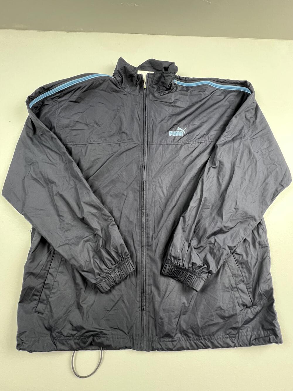 Puma Jacket Mens Large Navy Blue Full Zip Track Windbreaker Mesh Lined Athletic